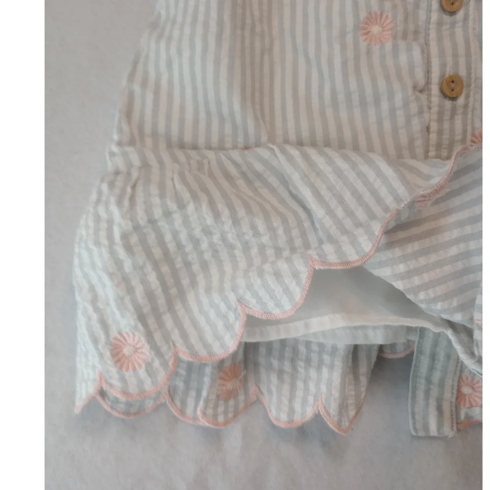 Happily Grey Dress Baby Girls 24M Grey White Striped Embroidered Floral Ruffle